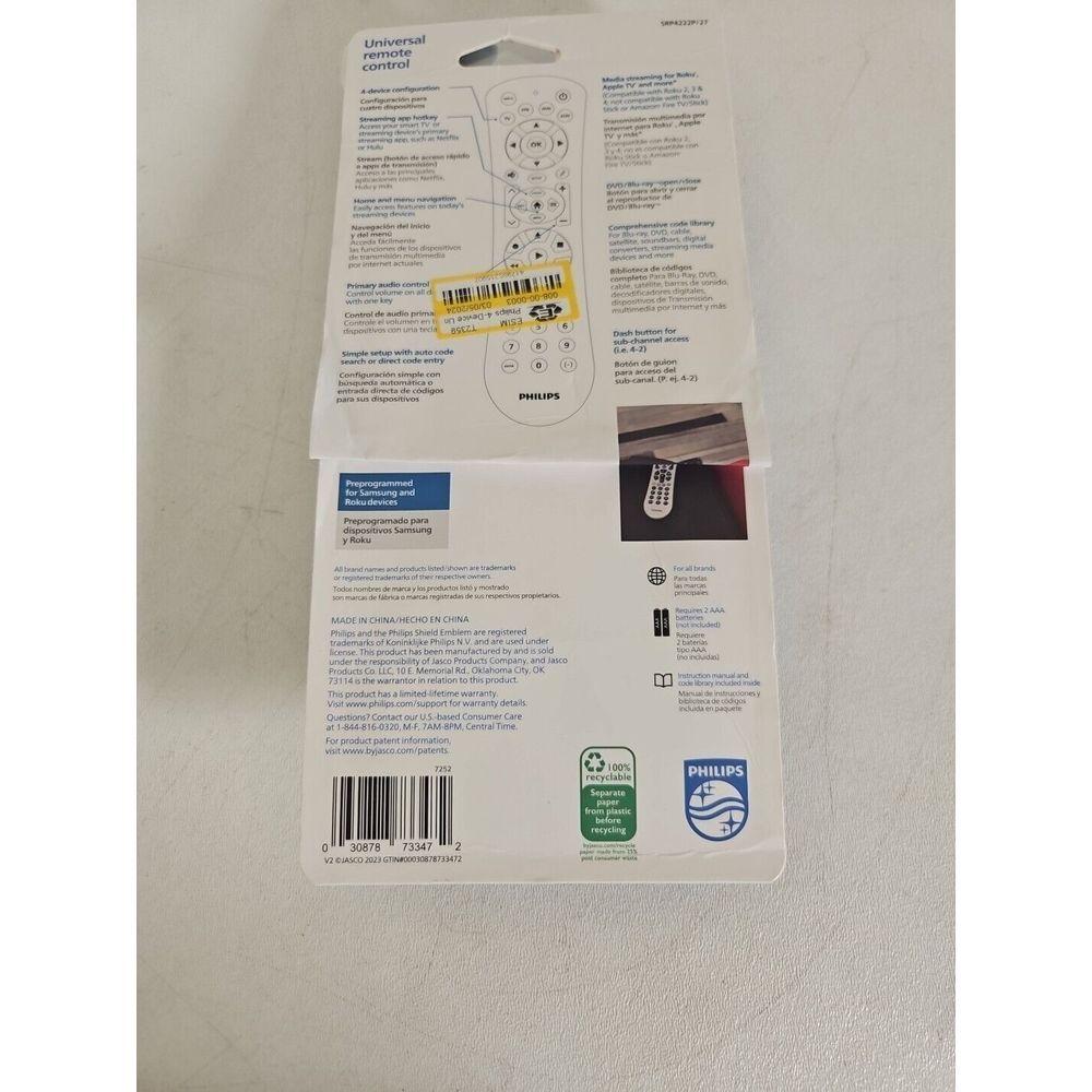 PHILIPS Universal Remote Control Audio/Video 4 device OPEN BOX - Picture 5 of 5